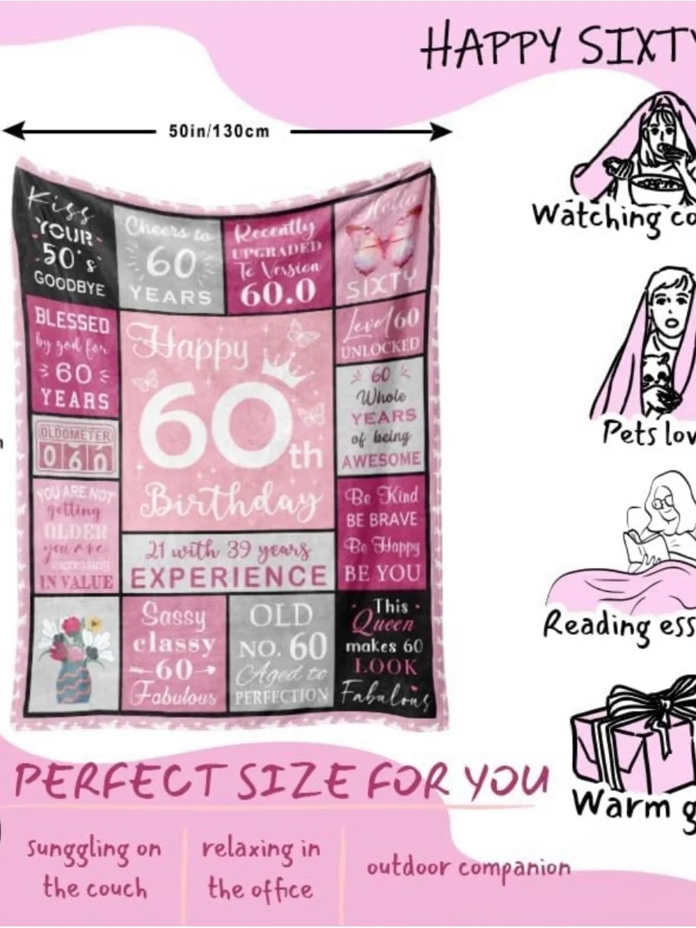 60th Birthday Pink Celebration Blanket New